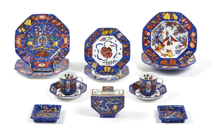 Lot De 6 Assiettes HERMÈS Marqueterie De Pierres - Porcelaine, 16cm, Occasion