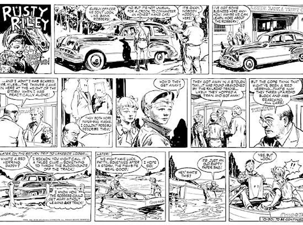 GODWIN (Frank) RUSTY RILEY Encre de Chine pour une planche en 3 strips ...