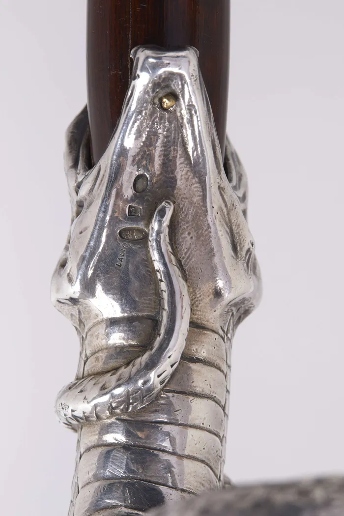 Ancien Fouet à Cheval Argent 900 – Canne En Tige De Cuir – Autriche, Années 1900 – Très Rare
