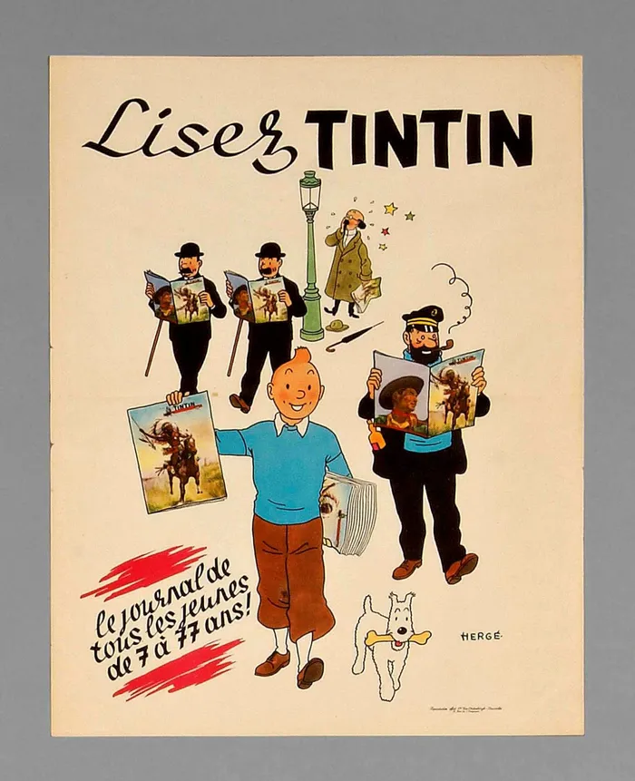 Cartonné Publicitaire Tintin - Librairie, Grand Format 40x30 Cm, 1980, Occasion