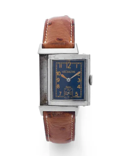 LECOULTRE REVERSO ROTARY Vers 1940. Rare et belle montre bracele