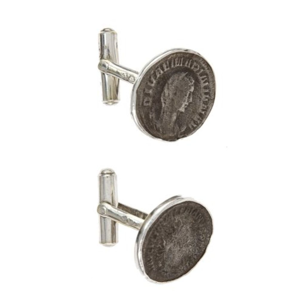 Boutons De Manchettes Anciens Argent Massif – Motif Monnaie Antique, Homme