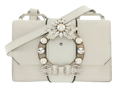 MIU MIU  Sac LADY  Cuir blanc Garniture metal argente, perles et