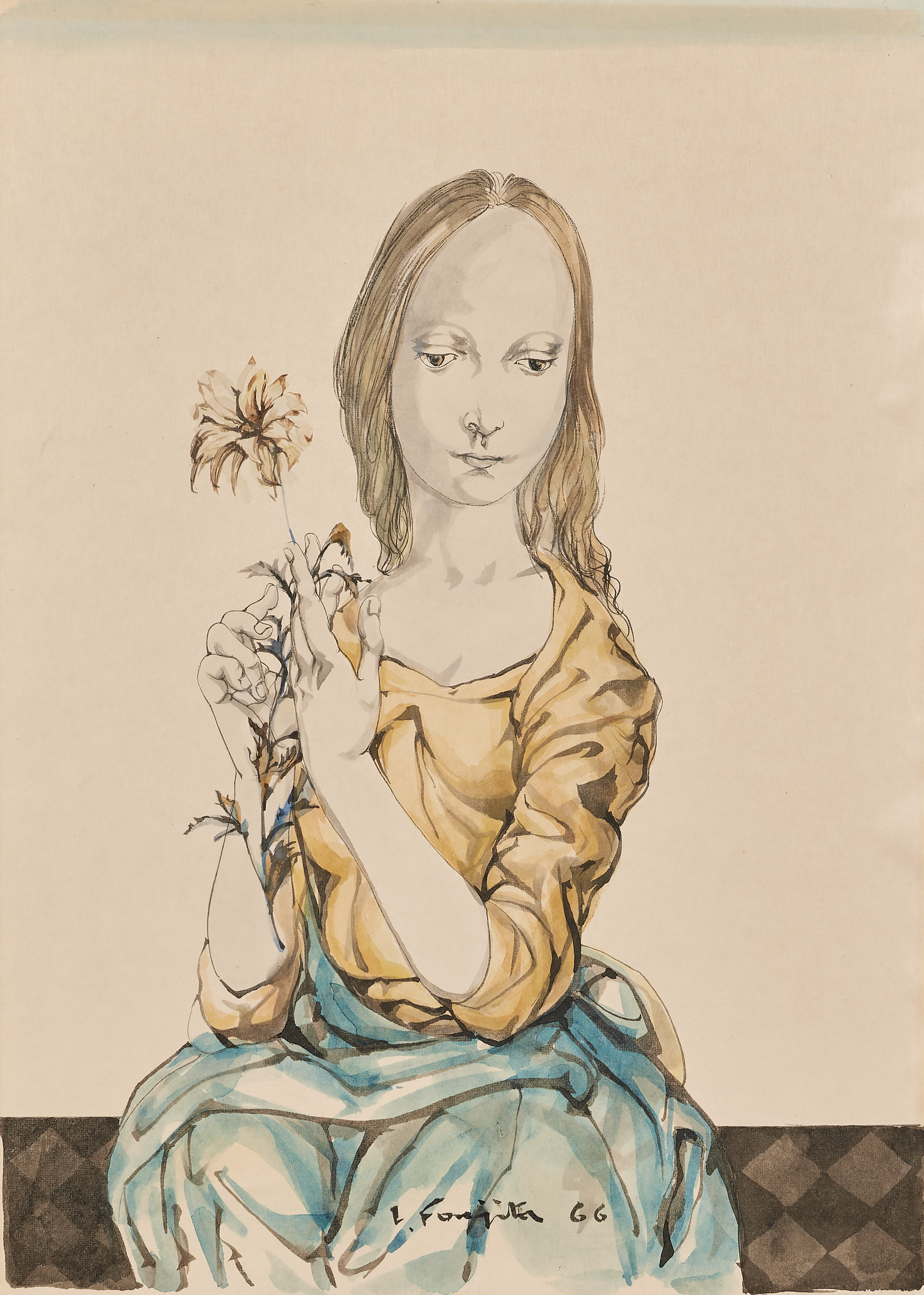 藤田嗣治、「Jeune Femme arrosant des fleurs」 arrosant Femme 藤田嗣治、「Jeune fleurs」 des